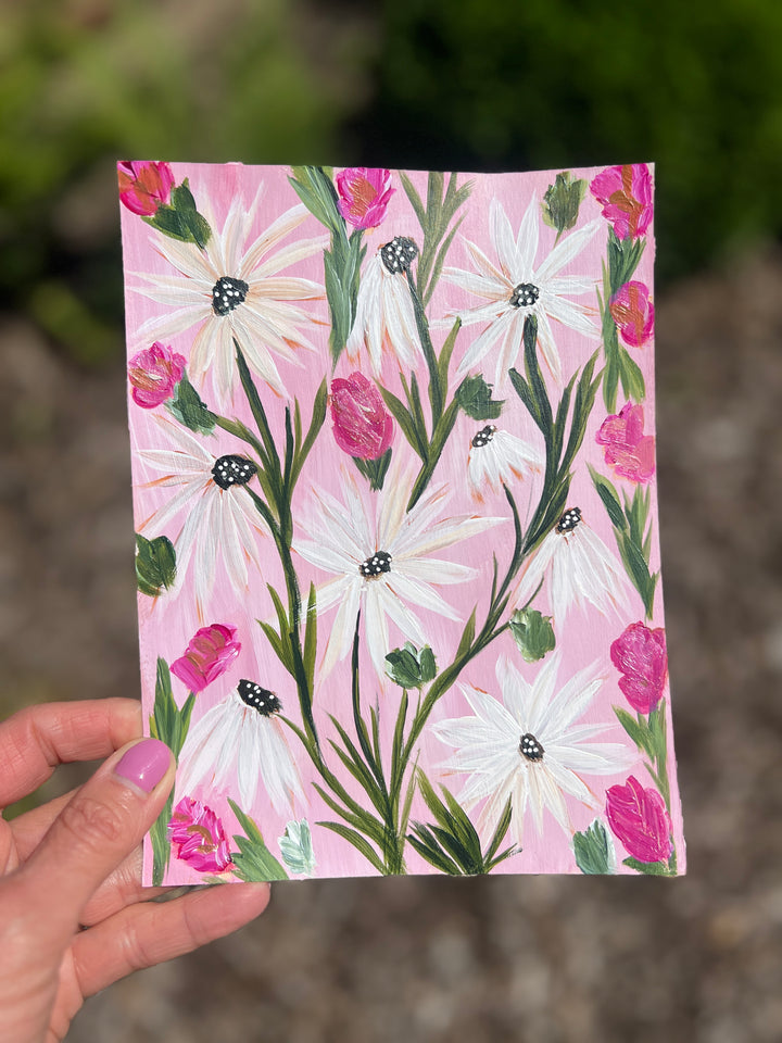 Blushing Daisy Garden 6x8 On Paper