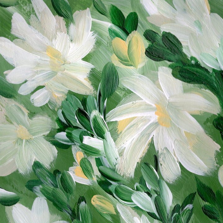 White Blooms on Sage 1 - Wall Art Print & Canvas