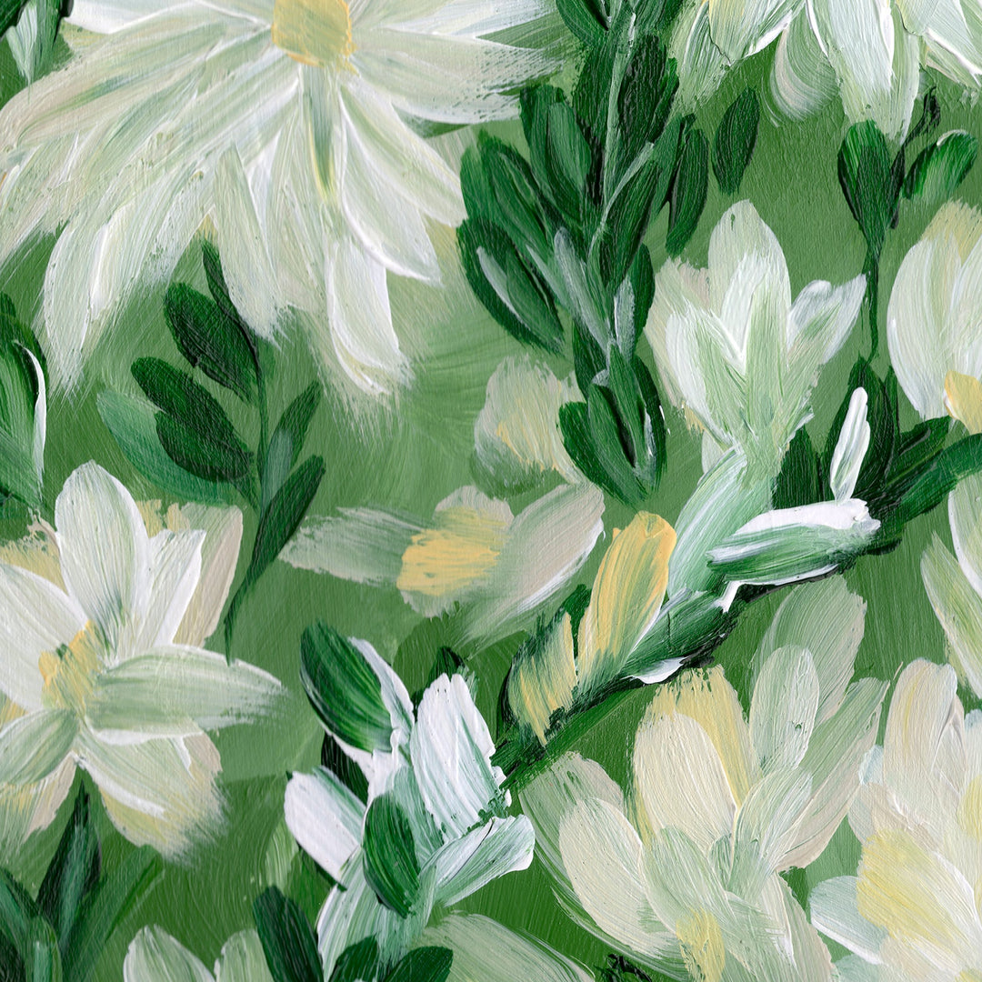 White Blooms on Sage 2 - Wall Art Print & Canvas