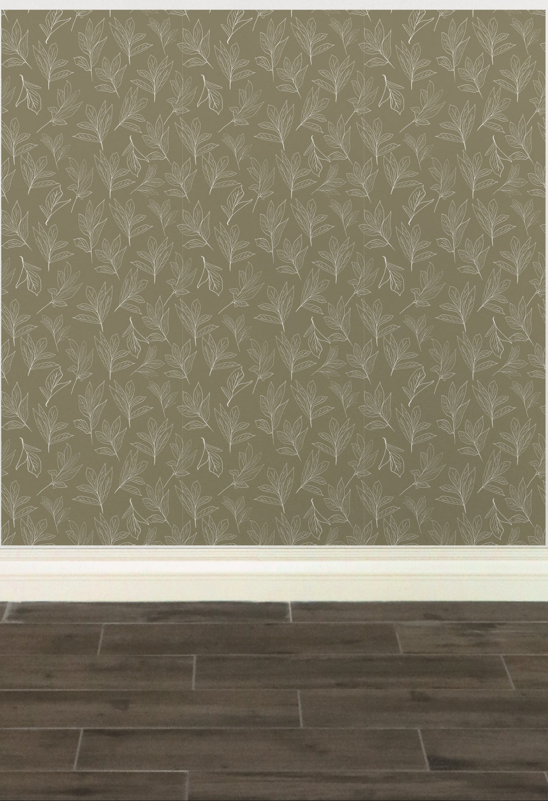 White and Olive Green Peony Leaves Design 04 Peel and Stick Removable Wallpaper