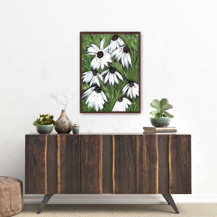 Midnight Daisy Garden - Floral Wall Art Print & Canvas