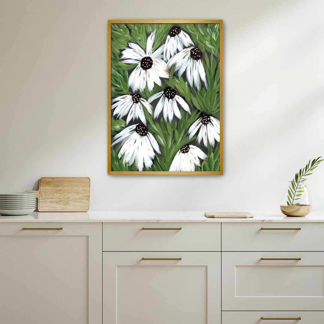 Midnight Daisy Garden - Floral Wall Art Print & Canvas