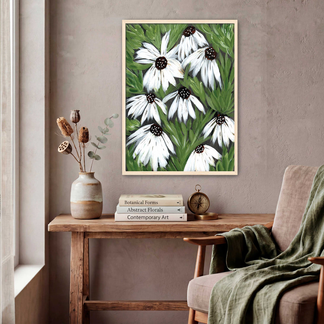 Midnight Daisy Garden - Floral Wall Art Print & Canvas