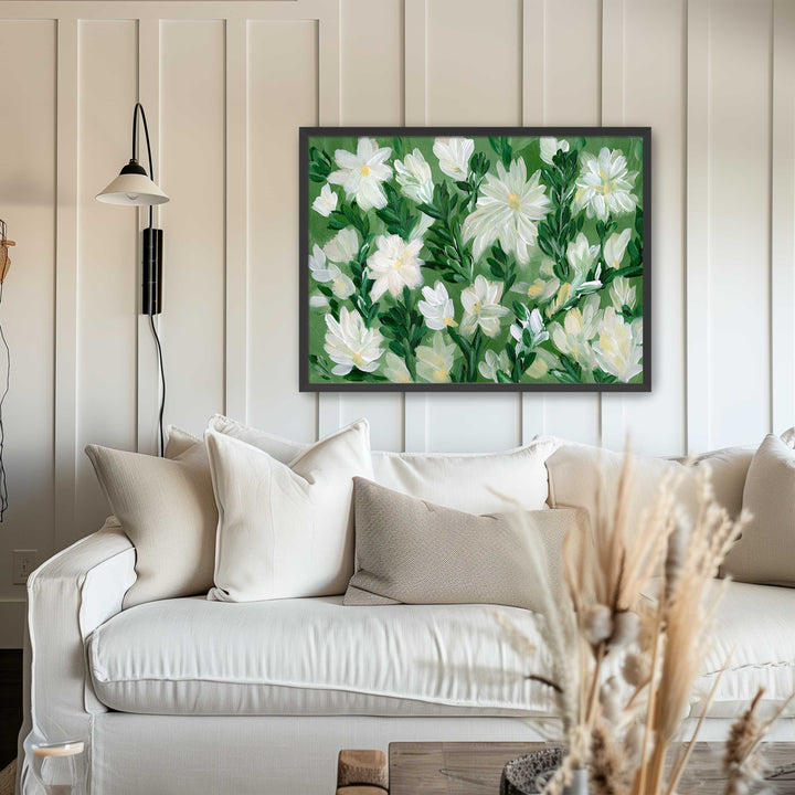 White Blooms on Sage 2 - Wall Art Print & Canvas