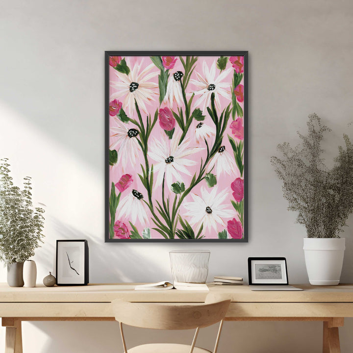 Blushing Daisy Garden - Floral Wall Art Print and Canvas
