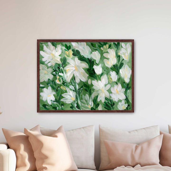White Blooms on Sage 1 - Wall Art Print & Canvas
