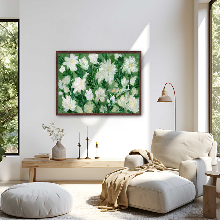White Blooms on Sage 2 - Wall Art Print & Canvas