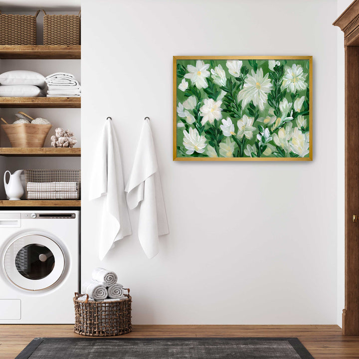 White Blooms on Sage 2 - Wall Art Print & Canvas