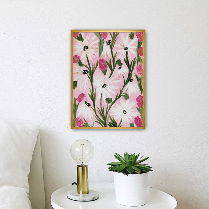 Blushing Daisy Garden - Floral Wall Art Print and Canvas