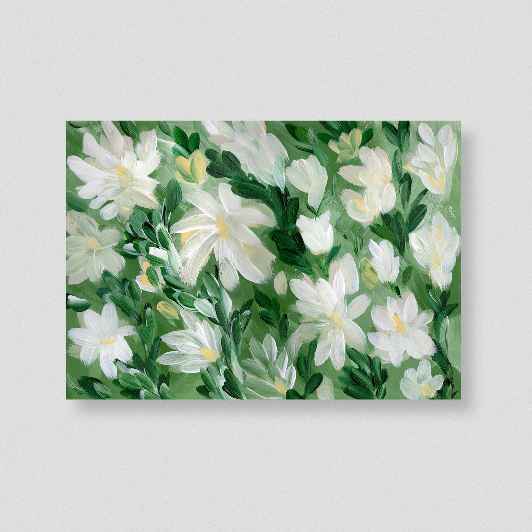 White Blooms on Sage 1 - Wall Art Print & Canvas