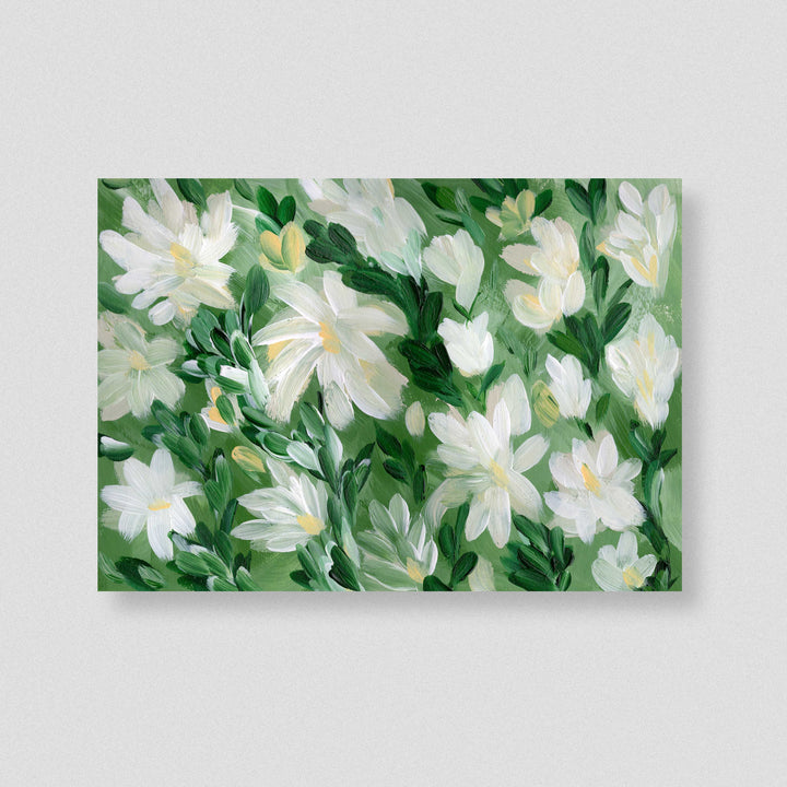 White Blooms on Sage 1 - Wall Art Print & Canvas