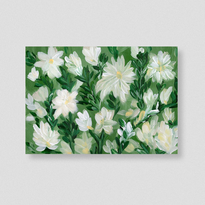 White Blooms on Sage 2 - Wall Art Print & Canvas