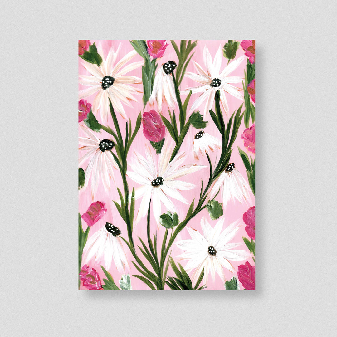 Blushing Daisy Garden - Floral Wall Art Print and Canvas