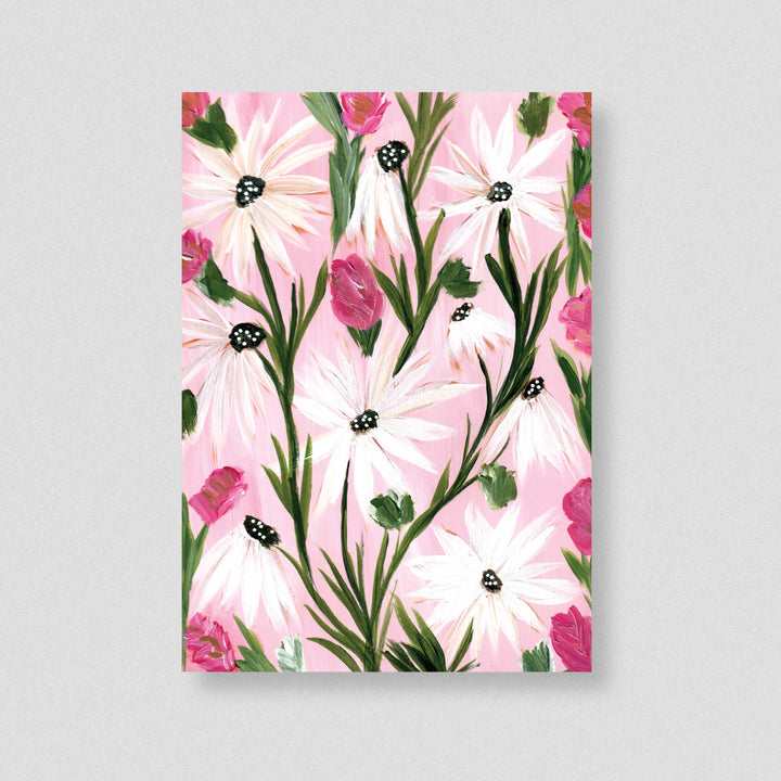 Blushing Daisy Garden - Floral Wall Art Print and Canvas