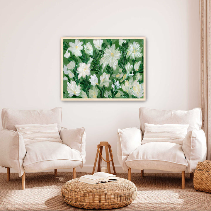 White Blooms on Sage 2 - Wall Art Print & Canvas