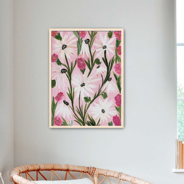 Blushing Daisy Garden - Floral Wall Art Print and Canvas