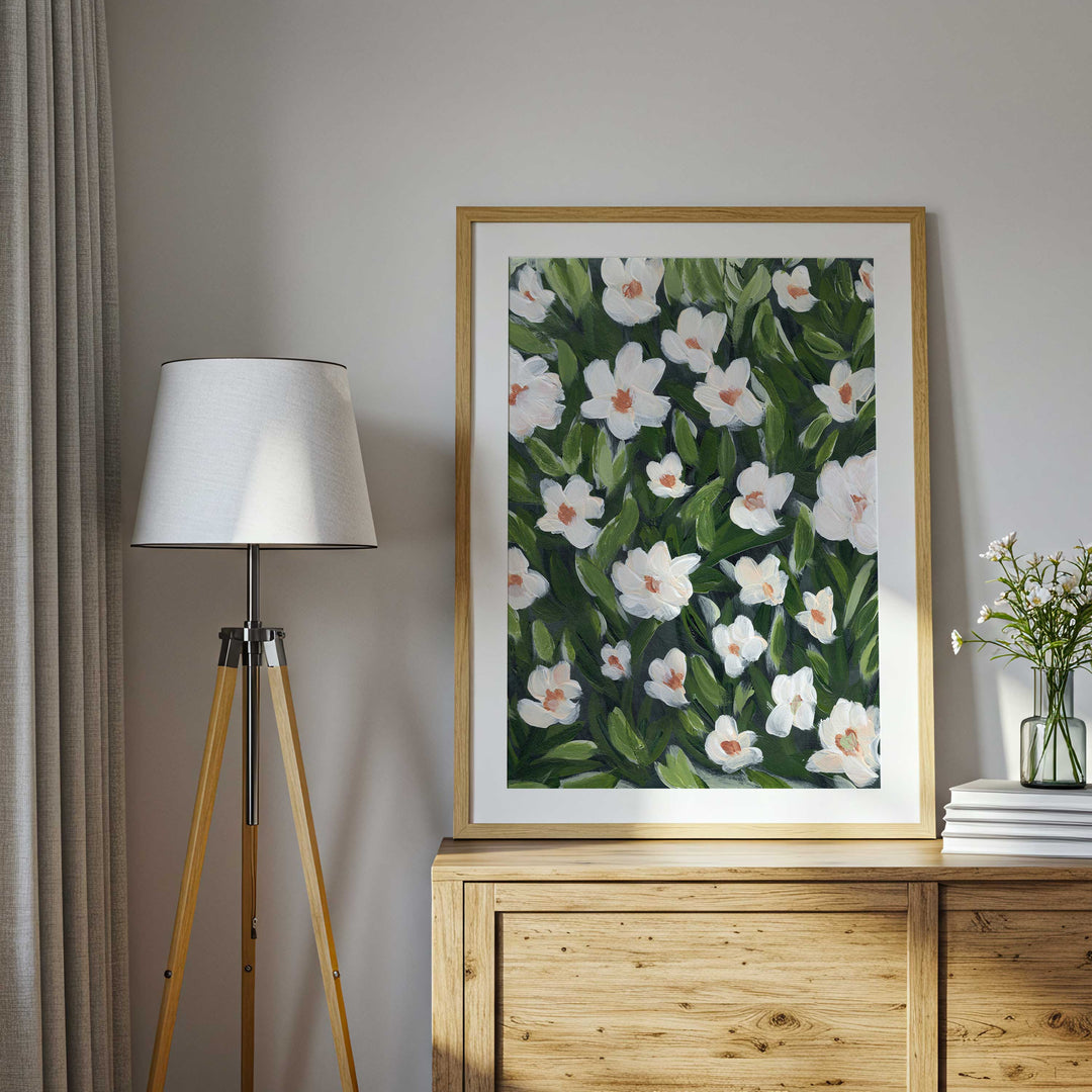 Midnight White Floral - Wall Art Print & Canvas