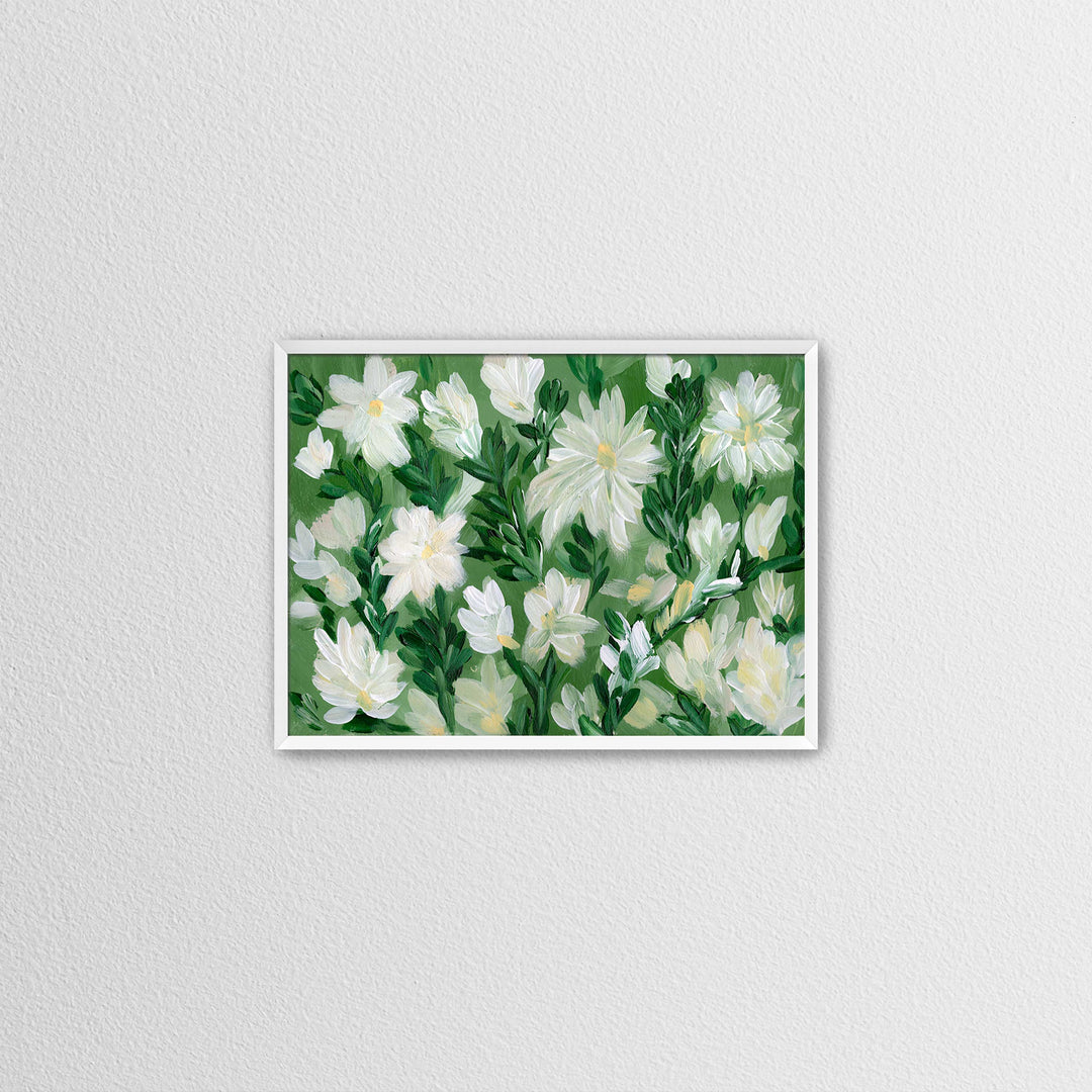 White Blooms on Sage 2 - Wall Art Print & Canvas