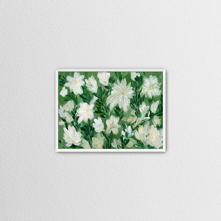 White Blooms on Sage 2 - Wall Art Print & Canvas