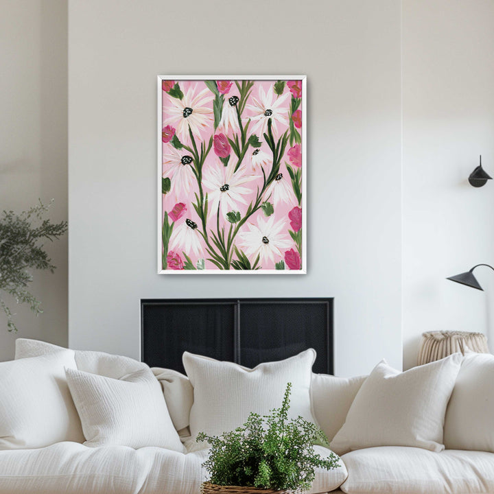 Blushing Daisy Garden - Floral Wall Art Print and Canvas