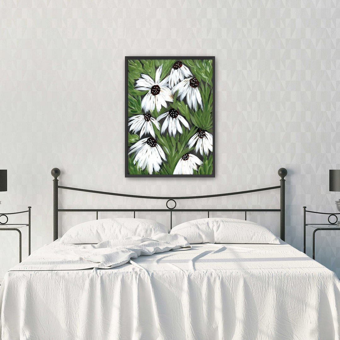 Midnight Daisy Garden - Floral Wall Art Print & Canvas