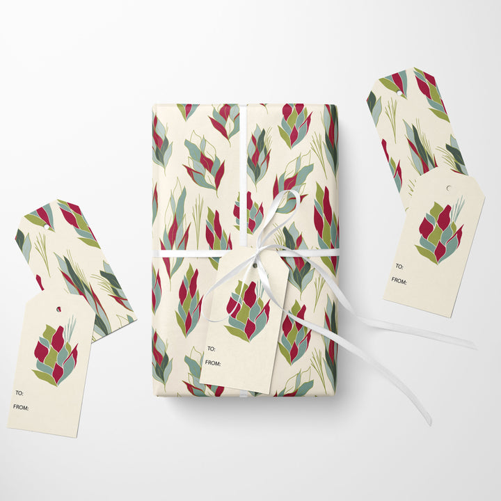 Cream Christmas Pinecones Wrapping Paper & Gift Tags Bundle Set