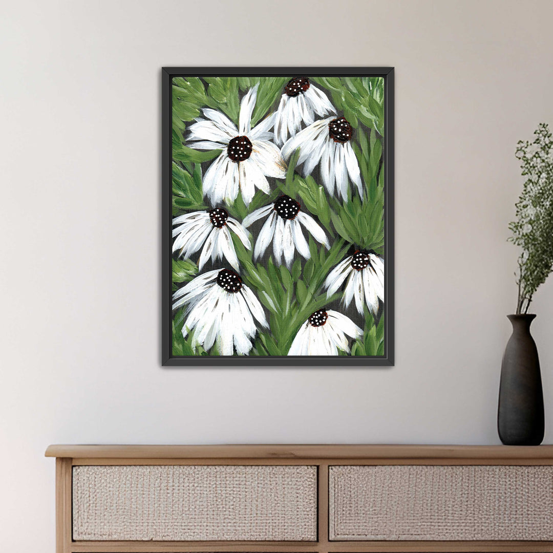 Midnight Daisy Garden - Floral Wall Art Print & Canvas