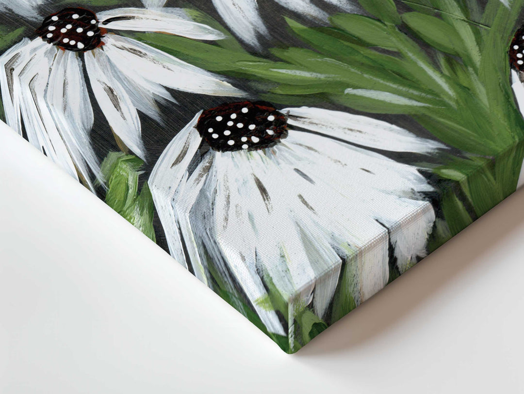 Midnight Daisy Garden - Floral Wall Art Print & Canvas