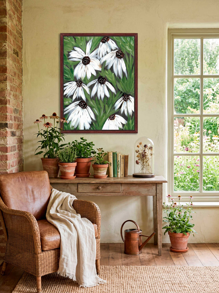 Midnight Daisy Garden - Floral Wall Art Print & Canvas