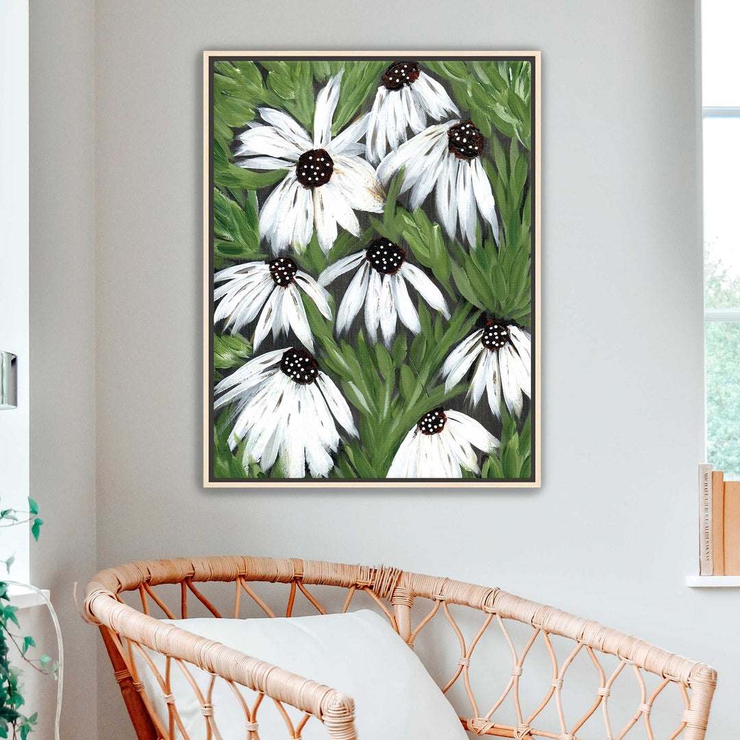 Midnight Daisy Garden - Floral Wall Art Print & Canvas
