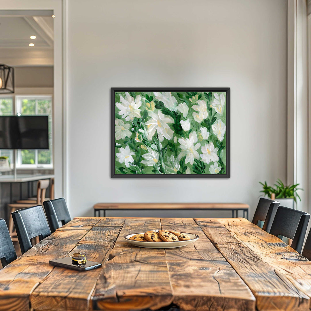 White Blooms on Sage 1 - Wall Art Print & Canvas
