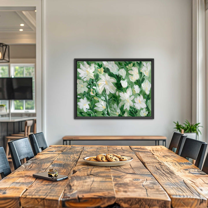 White Blooms on Sage 1 - Wall Art Print & Canvas