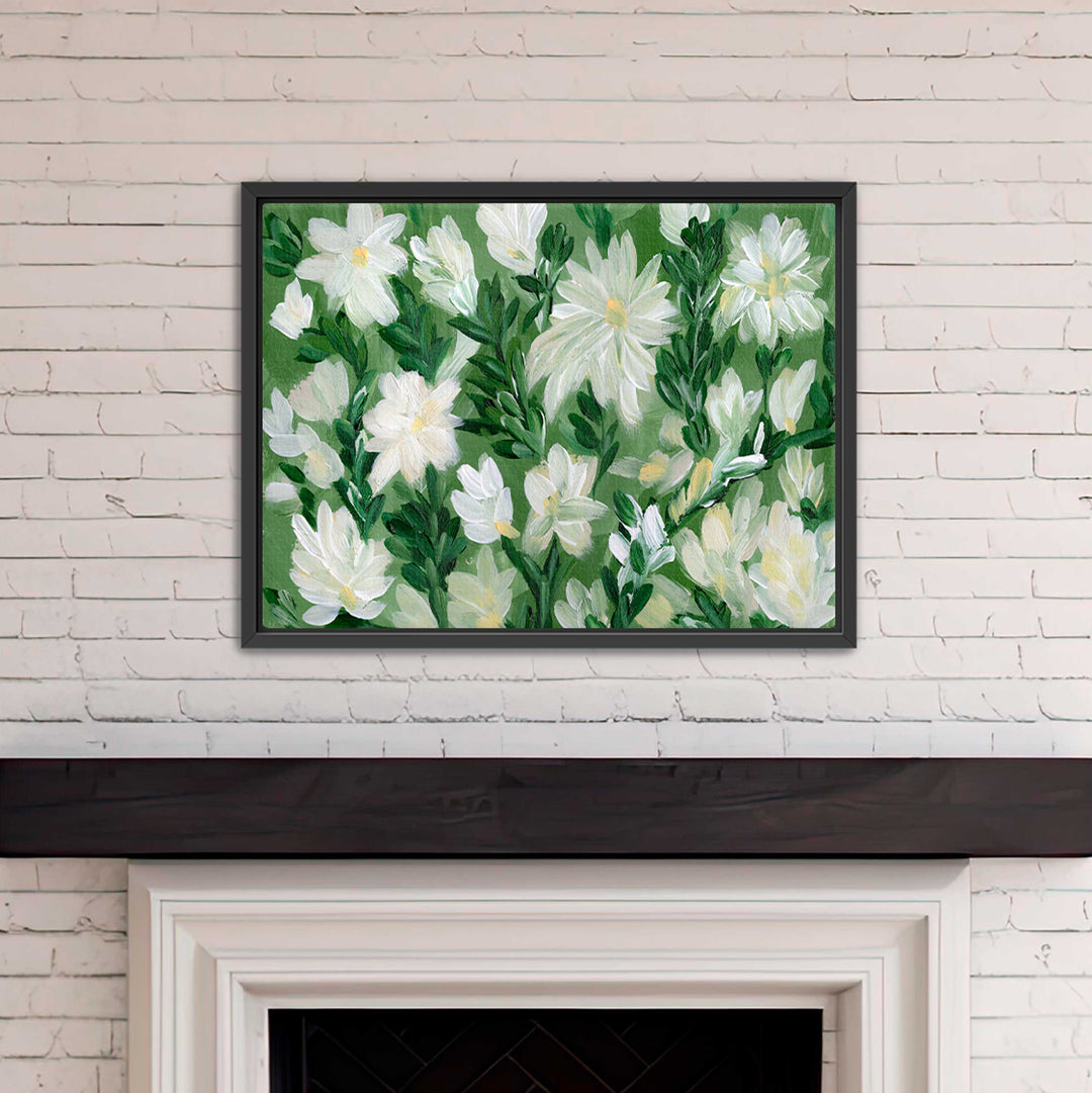 White Blooms on Sage 2 - Wall Art Print & Canvas