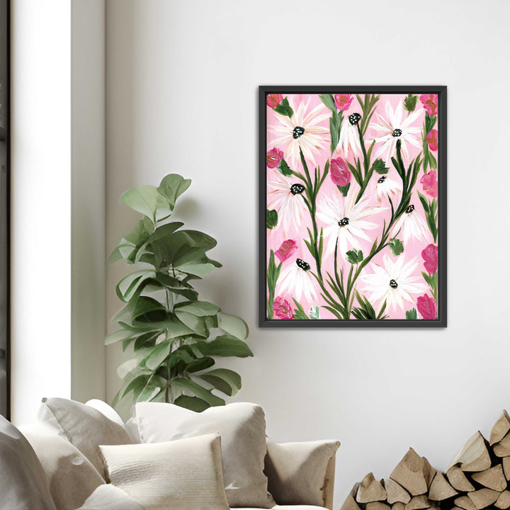 Blushing Daisy Garden - Floral Wall Art Print and Canvas