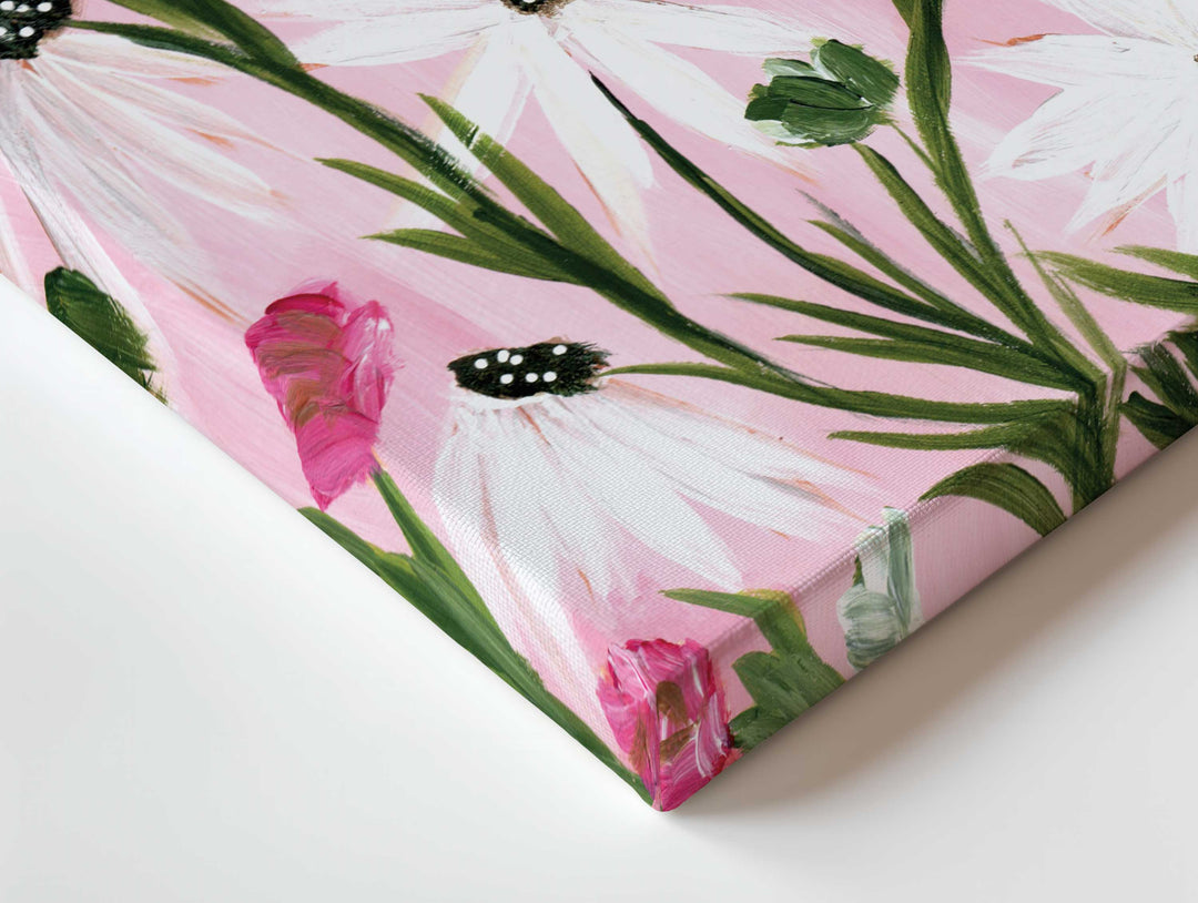 Blushing Daisy Garden - Floral Wall Art Print and Canvas