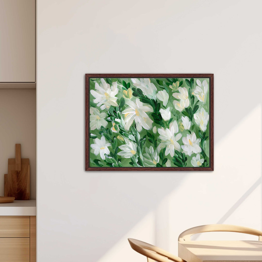 White Blooms on Sage 1 - Wall Art Print & Canvas