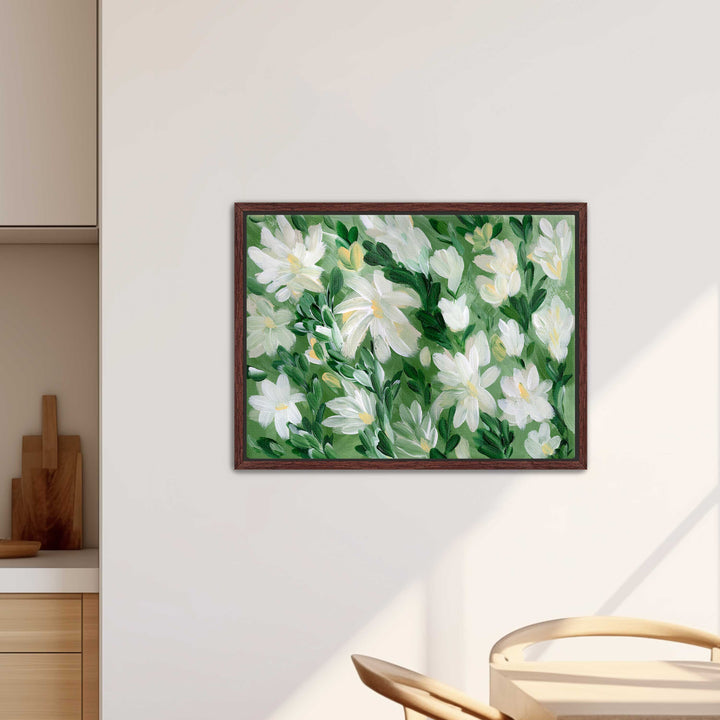 White Blooms on Sage 1 - Wall Art Print & Canvas