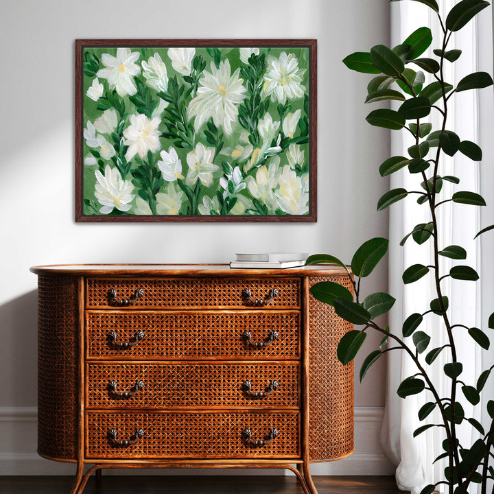 White Blooms on Sage 2 - Wall Art Print & Canvas