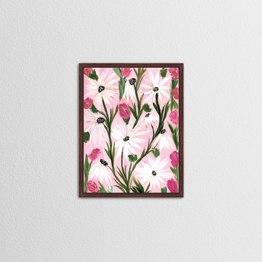 Blushing Daisy Garden - Floral Wall Art Print and Canvas