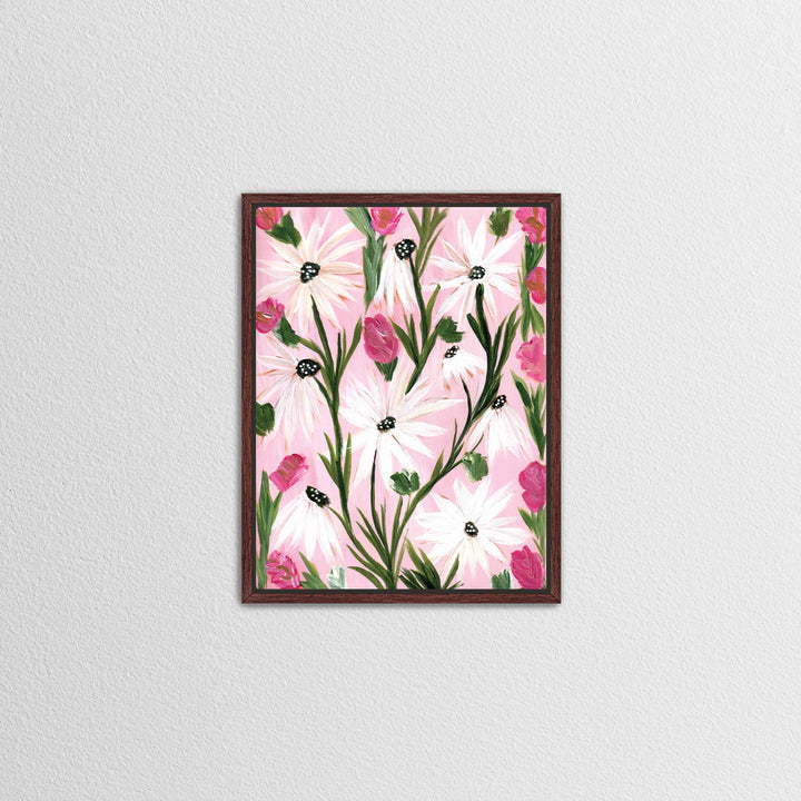 Blushing Daisy Garden - Floral Wall Art Print and Canvas