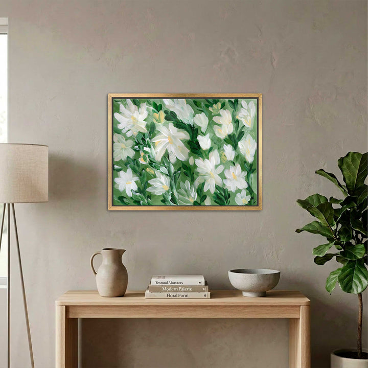White Blooms on Sage 1 - Wall Art Print & Canvas