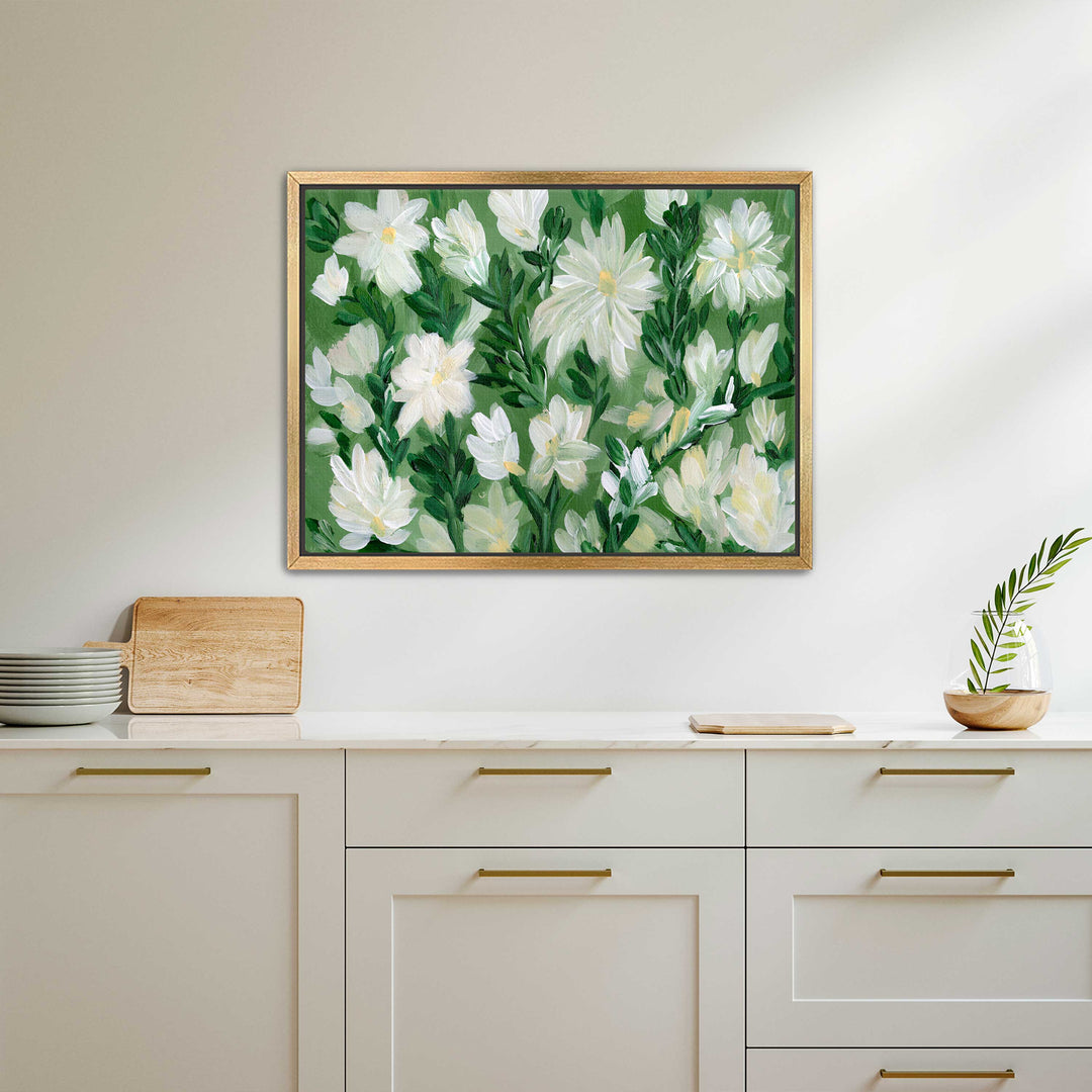 White Blooms on Sage 2 - Wall Art Print & Canvas