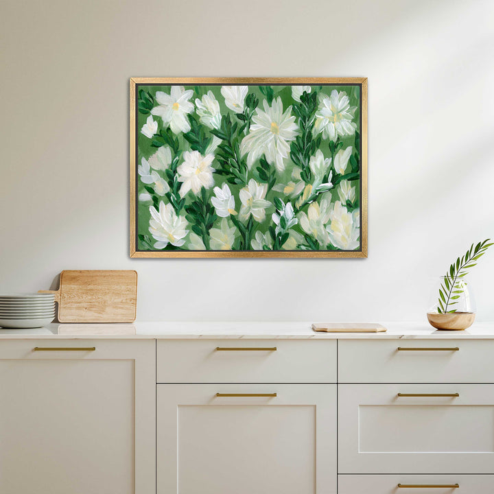 White Blooms on Sage 2 - Wall Art Print & Canvas