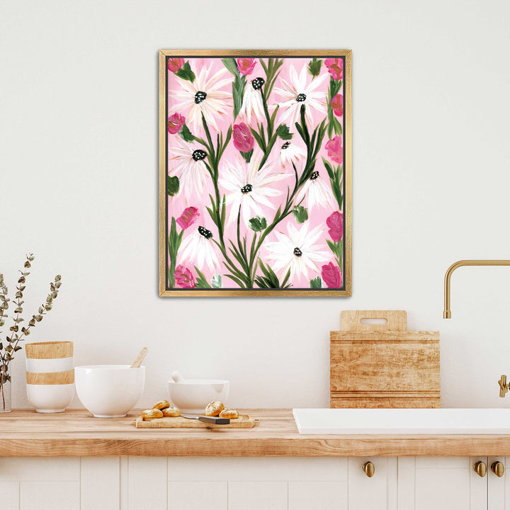 Blushing Daisy Garden - Floral Wall Art Print and Canvas