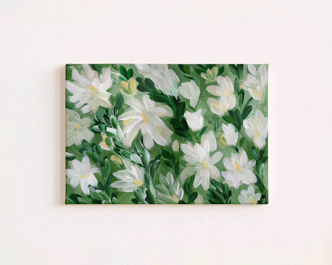 White Blooms on Sage 1 - Wall Art Print & Canvas