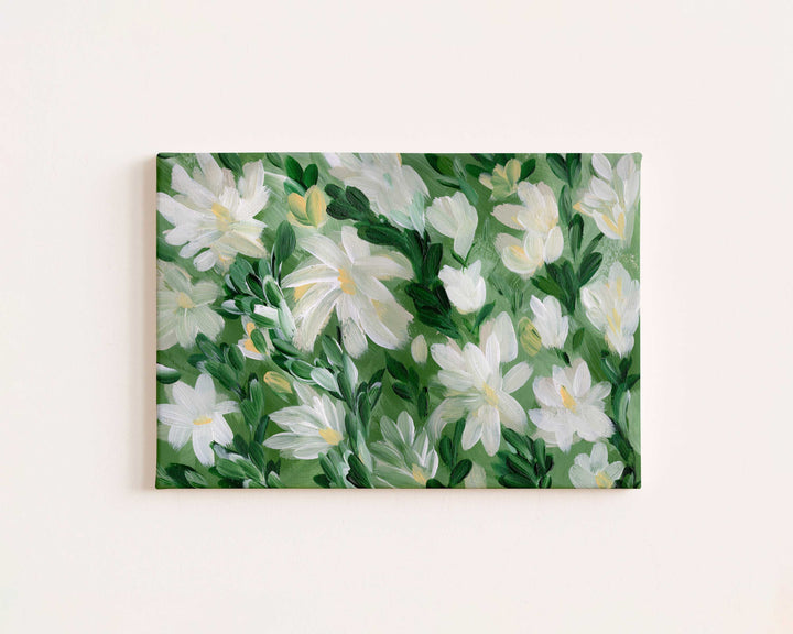 White Blooms on Sage 1 - Wall Art Print & Canvas