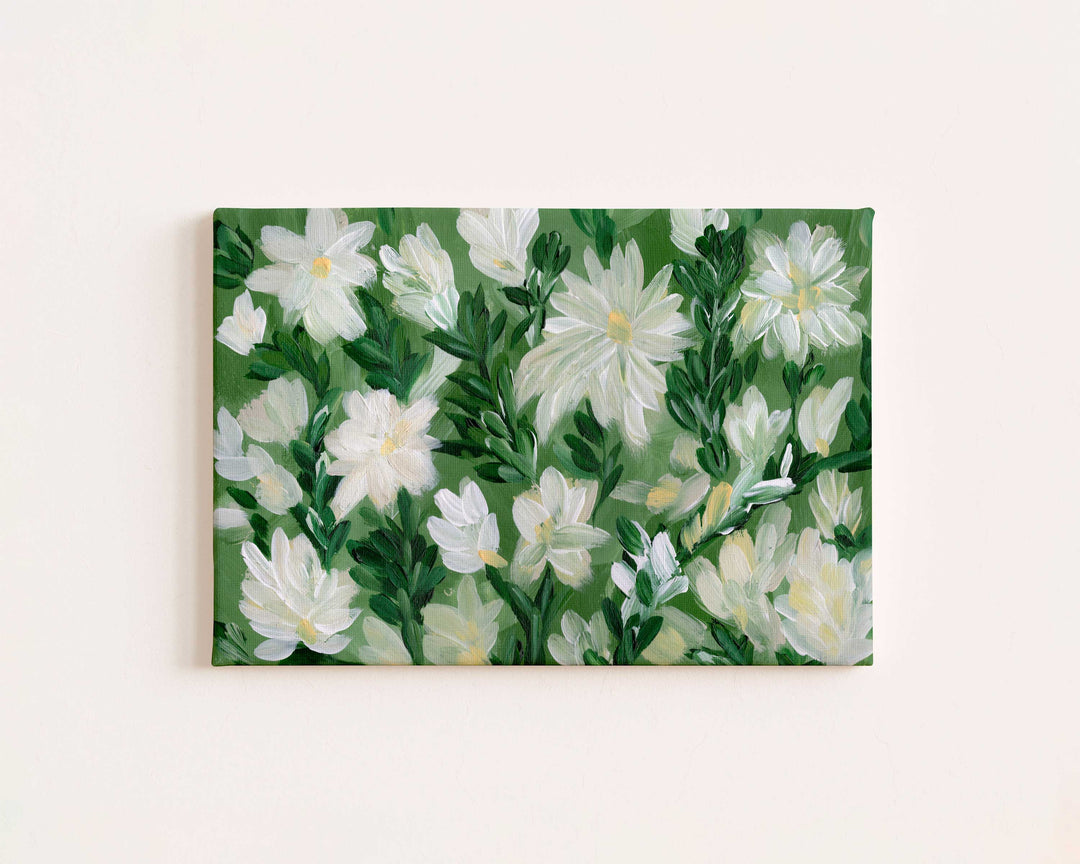 White Blooms on Sage 2 - Wall Art Print & Canvas