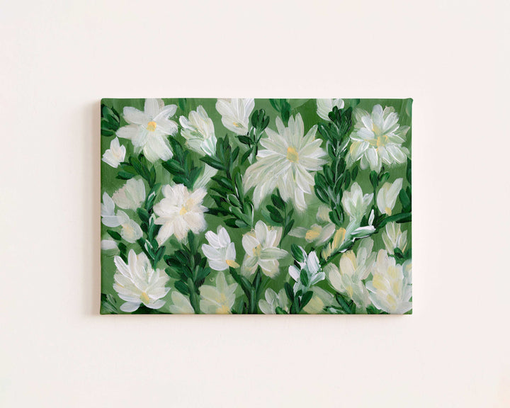 White Blooms on Sage 2 - Wall Art Print & Canvas