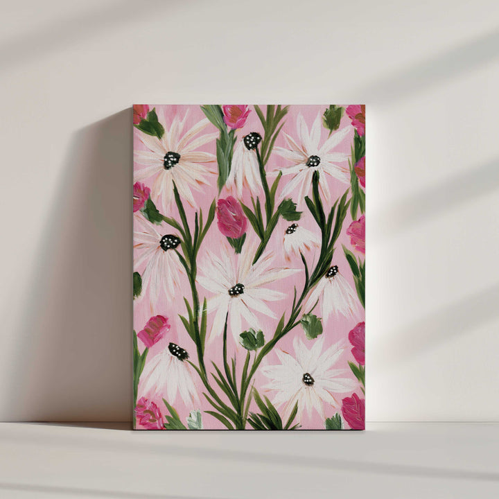 Blushing Daisy Garden - Floral Wall Art Print and Canvas