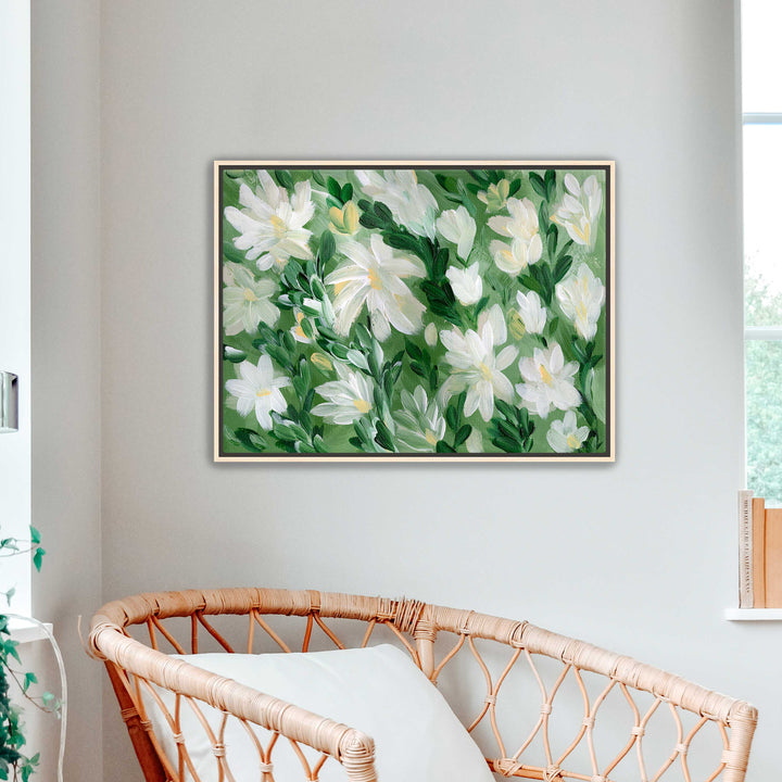 White Blooms on Sage 1 - Wall Art Print & Canvas